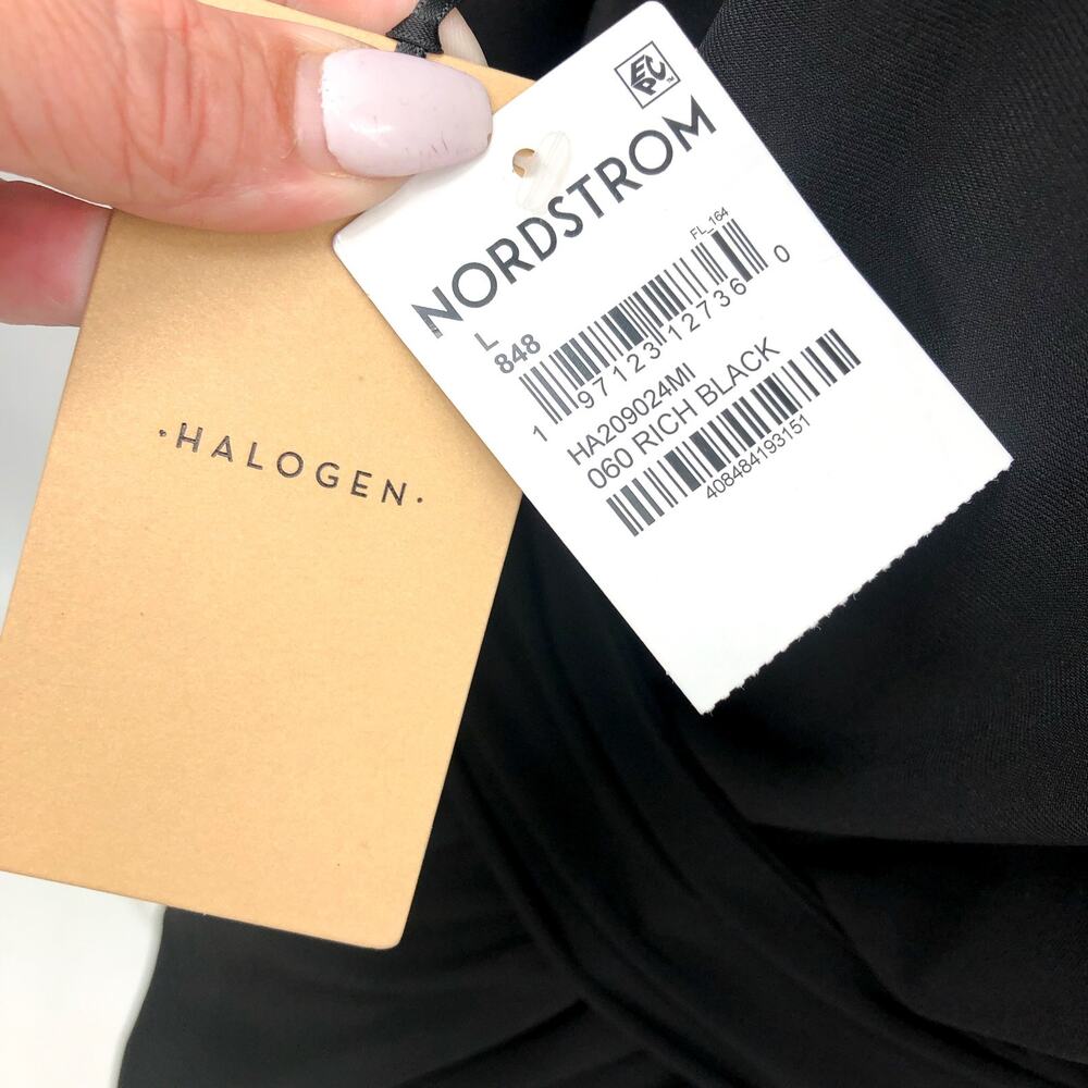 HALOGEN Women's Long Sleeve Ring Belted Dress Large Rich Black Jersey NWT - Picture 8 of 10